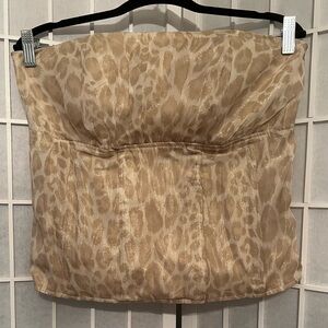 ARDEN B. Strapless Silk Metallic Gold Beige Leopard Print Bustier Top NWT